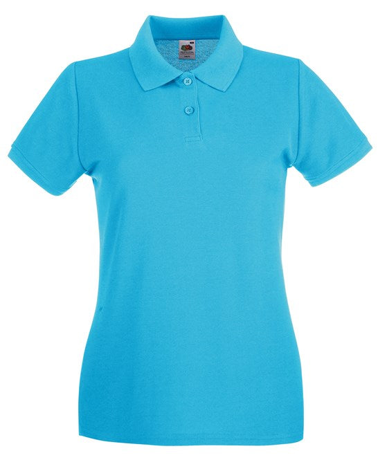 Fruit Of The Loom Women's Premium Polo Azure Blue Feminine Fit Side Vents