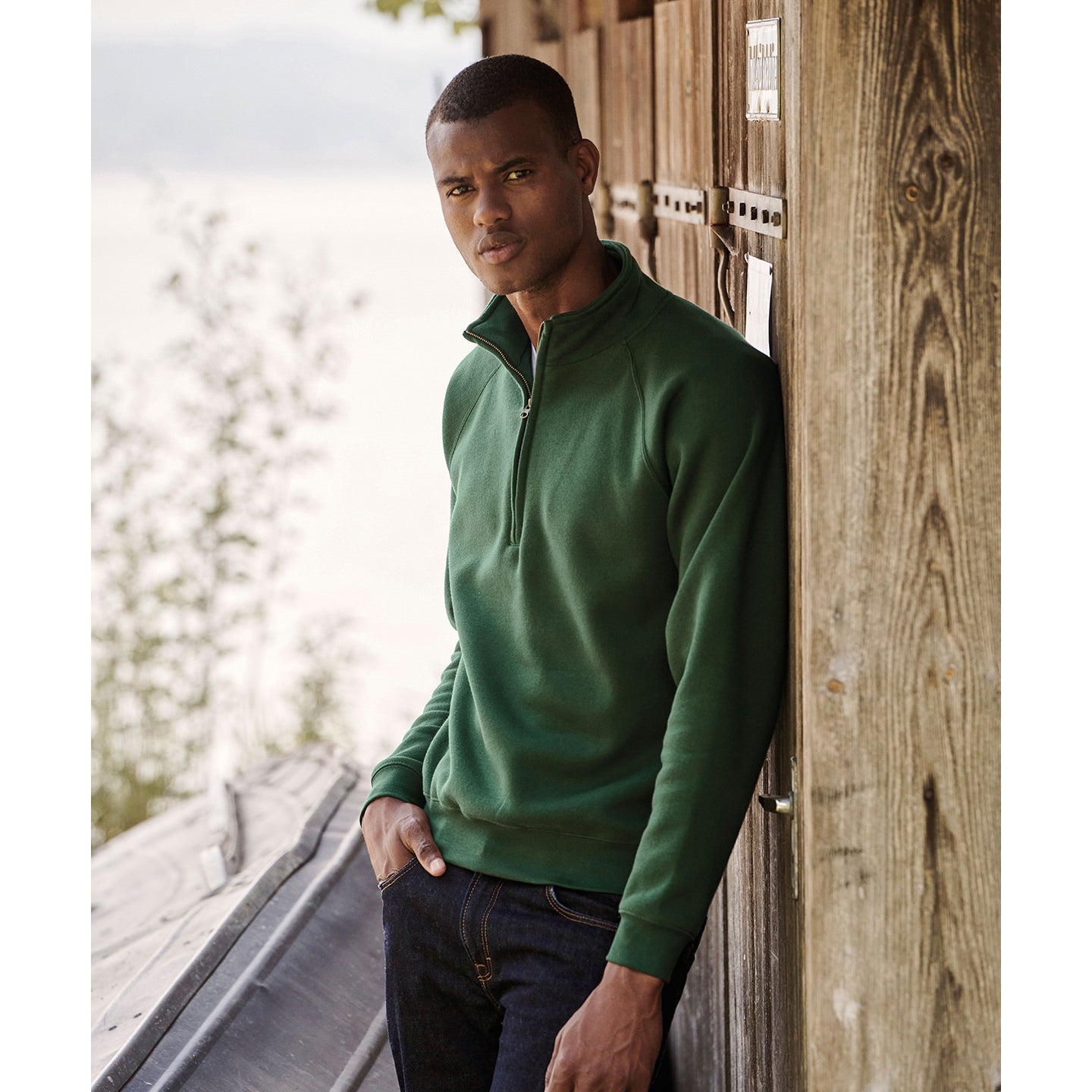 Fruit Of The Loom Premium 70/30 Zip-Neck Sweatshirt Cadet Collar Various Sizes