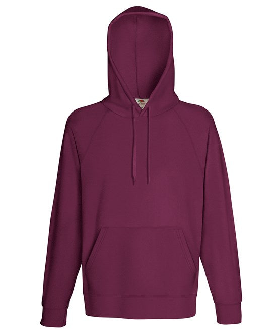 Fruit Of The Loom Lightweight Hooded Sweatshirt Unbrushed Fleece Raglan Sleeves