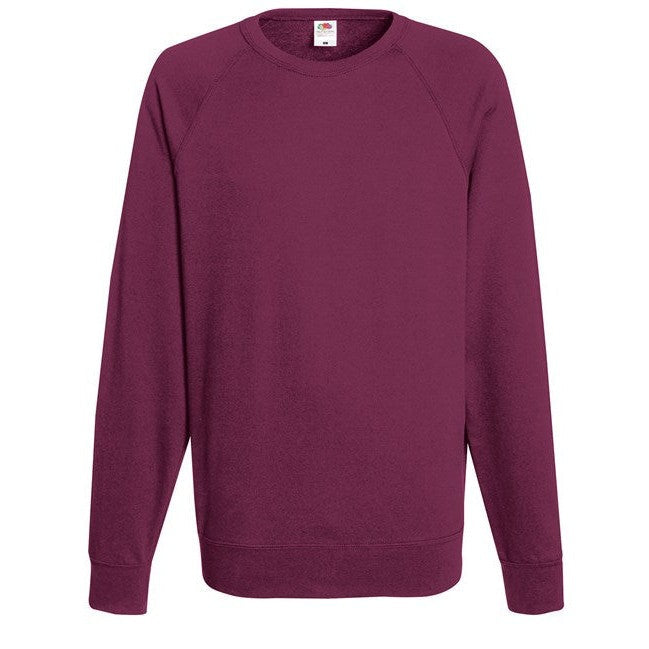 Fruit Of The Loom Lightweight Raglan Sweatshirt 100% Cotton Unbrushed Fleece