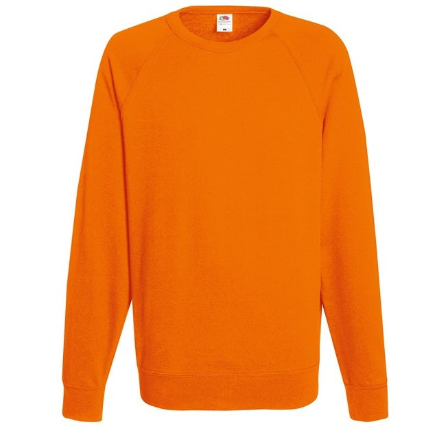 Fruit Of The Loom Lightweight Raglan Sweatshirt 100% Cotton Unbrushed Fleece