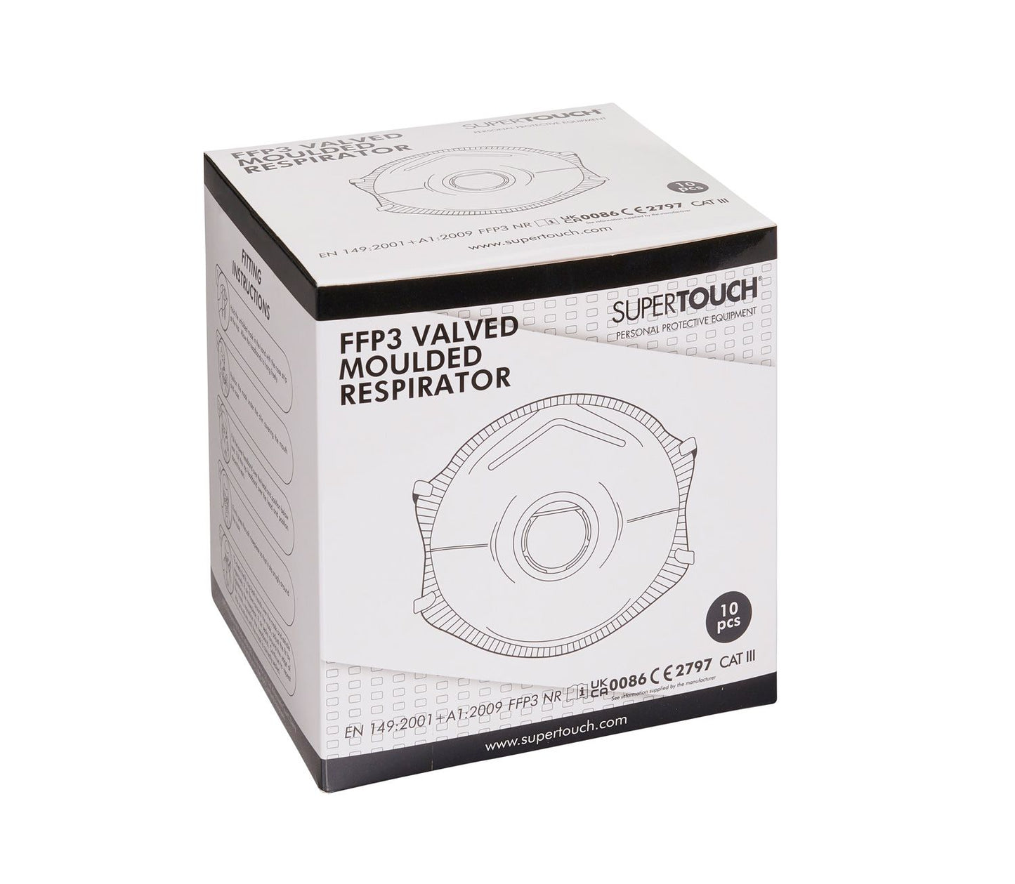 Supertouch FFP3 Valved Moulded Respirator Mask 10 Pack Adjustable Fit