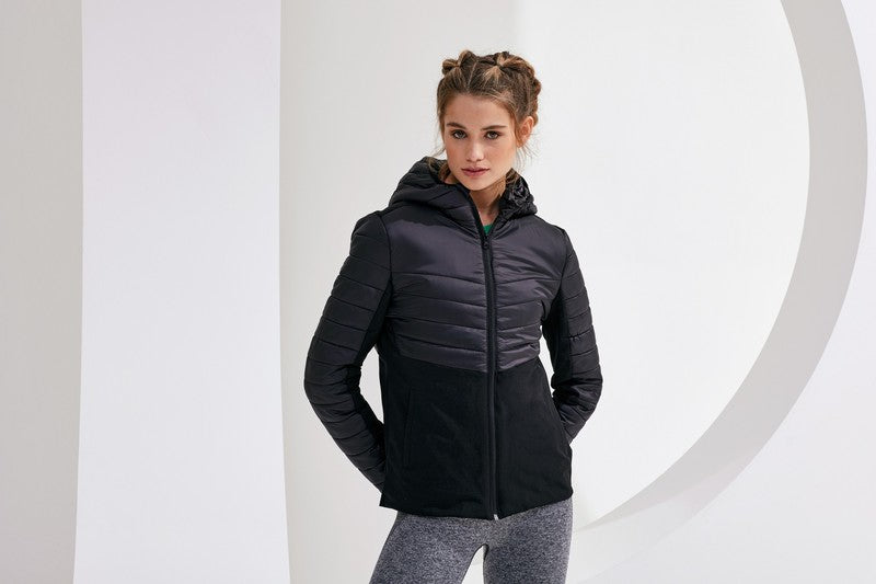 Women's TriDri Insulated Hybrid Jacket with Hood, Full Zip, Stretchy Panels