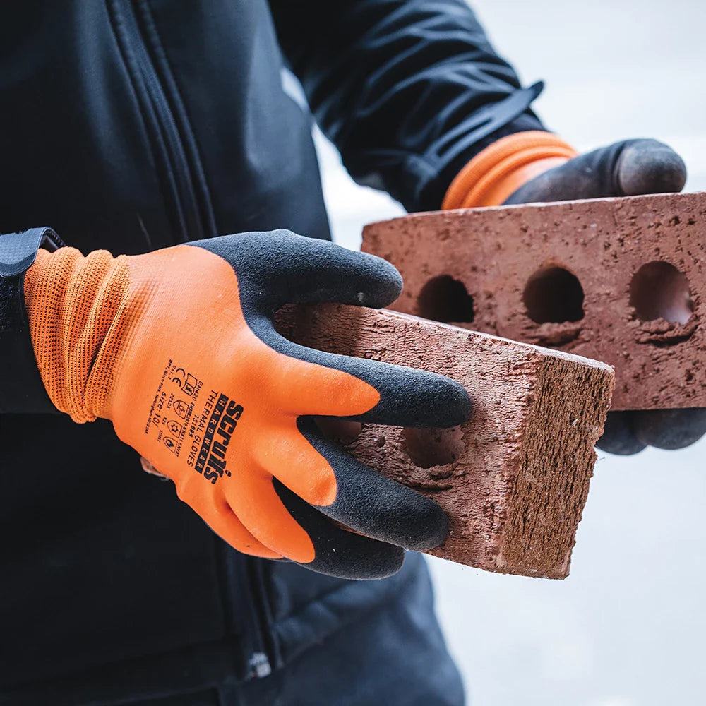 Scruffs Thermal Gloves Orange Latex Coated Warm Comfortable Grip Size Options