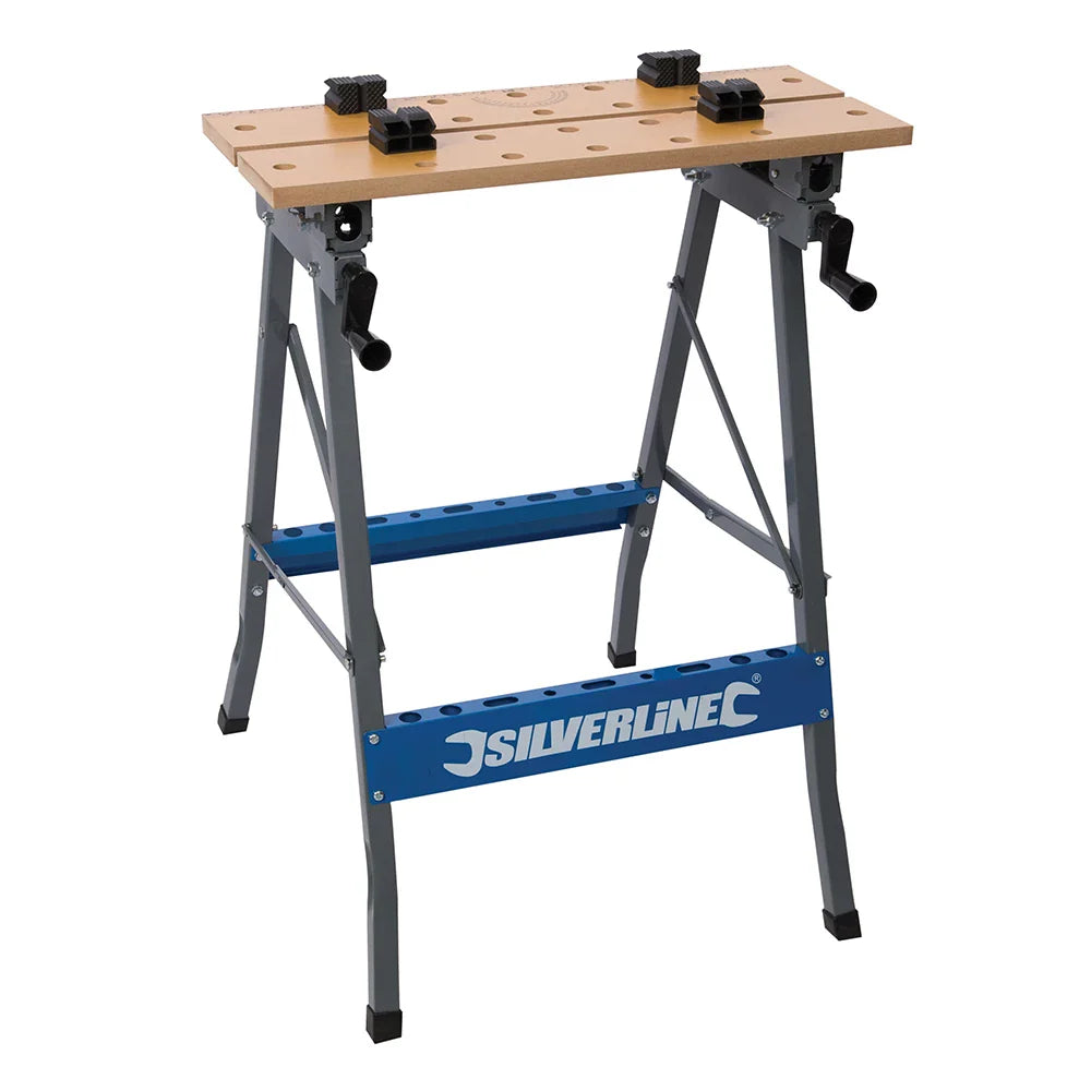 Silverline Heavy Duty Flip-Top Workbench Adjustable Steel Frame Max Load 150kg