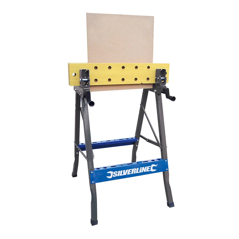 Silverline Heavy Duty Flip-Top Workbench Adjustable Steel Frame Max Load 150kg