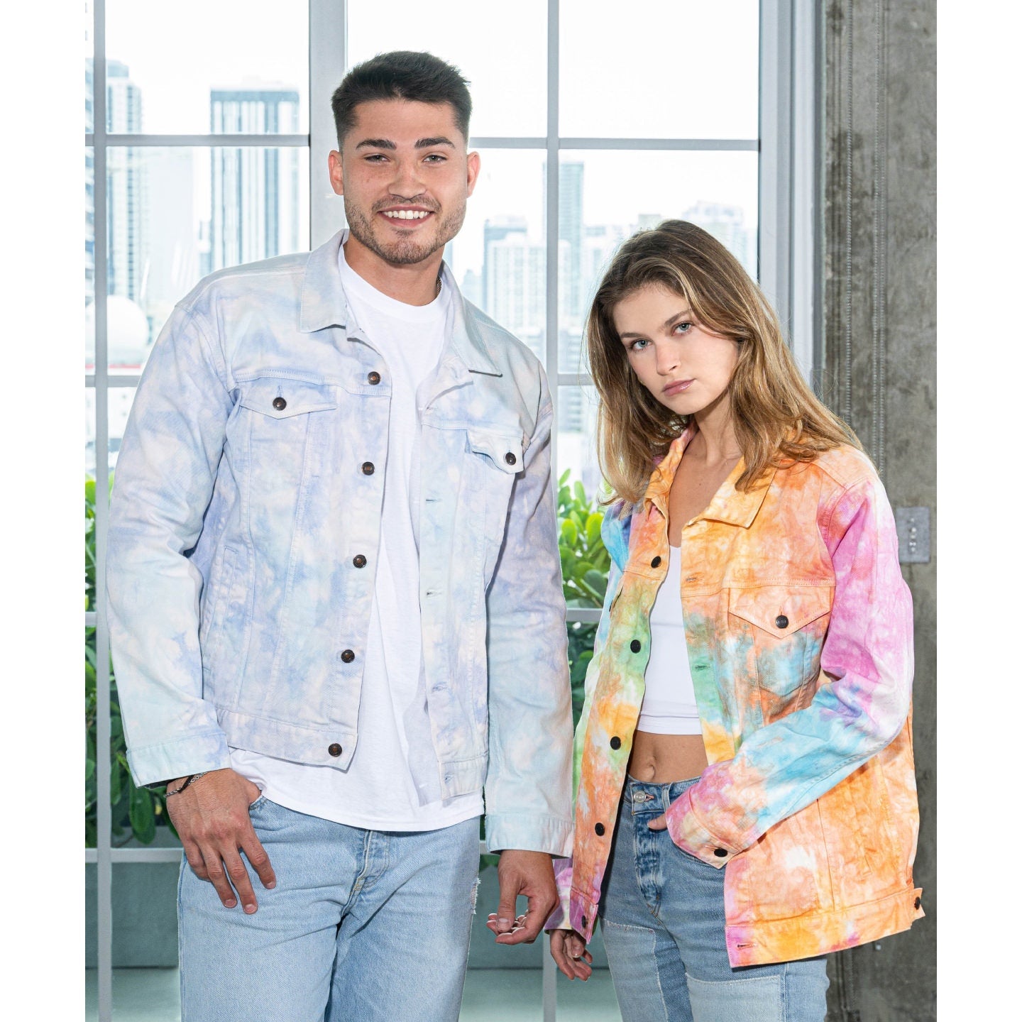 Colortone Tie-Dye Denim Jacket Unisex Loose Fit with Chest Pockets