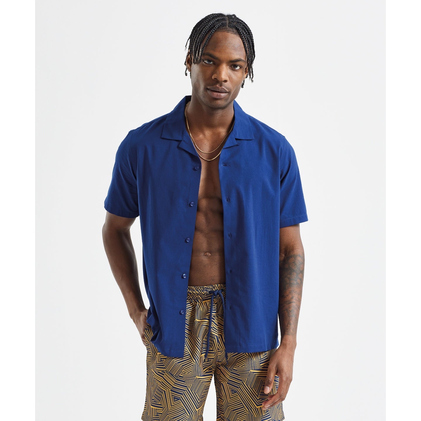 Wombat Men's Short Sleeve Shirt Cuban Collar Relaxed Fit Lightweight Summer Wear