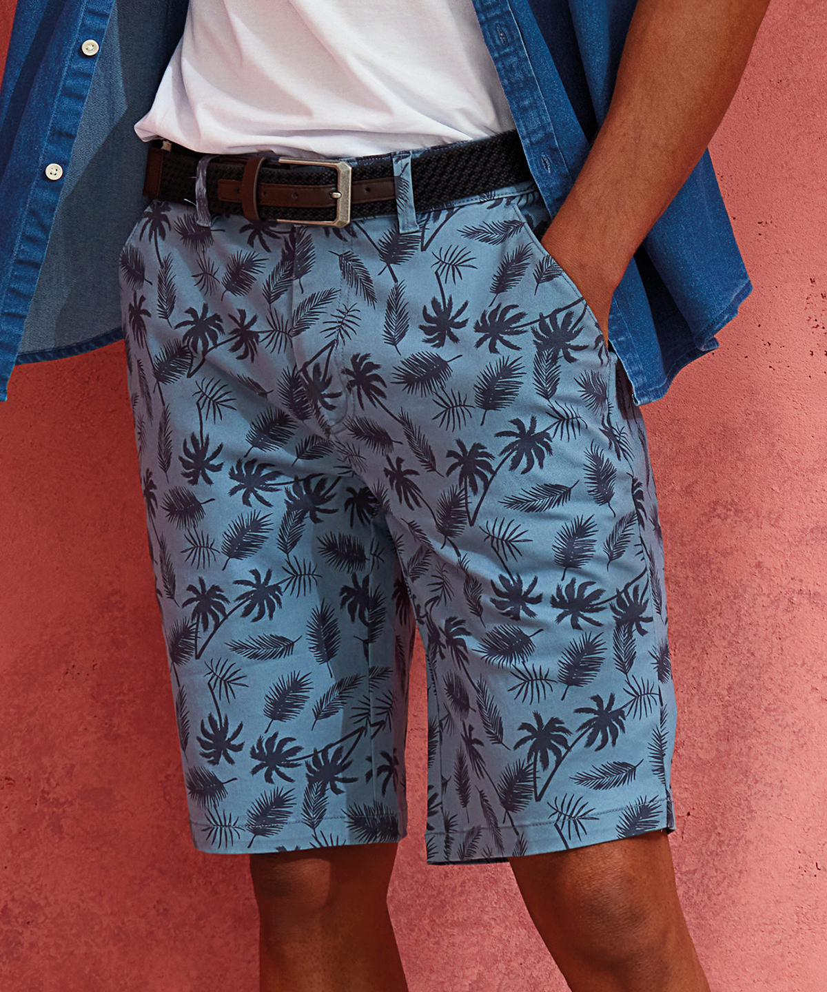 Wombat Men's Palm Print Shorts Lightweight Cotton Summer Casual Wear S-2XL