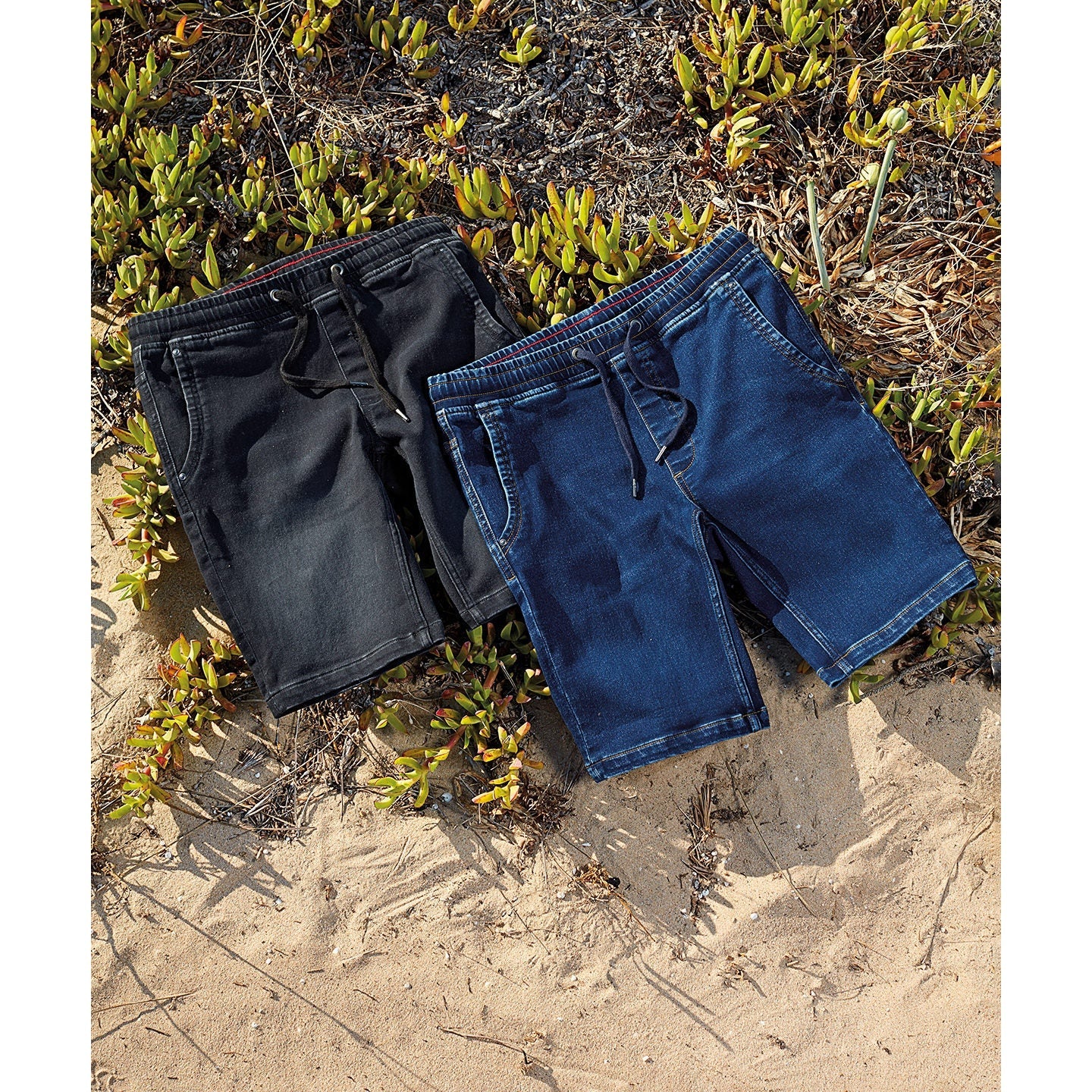 Wombat Men's Denim Drawstring Shorts Comfortable Stretch Worn Effect Sizes S-2XL
