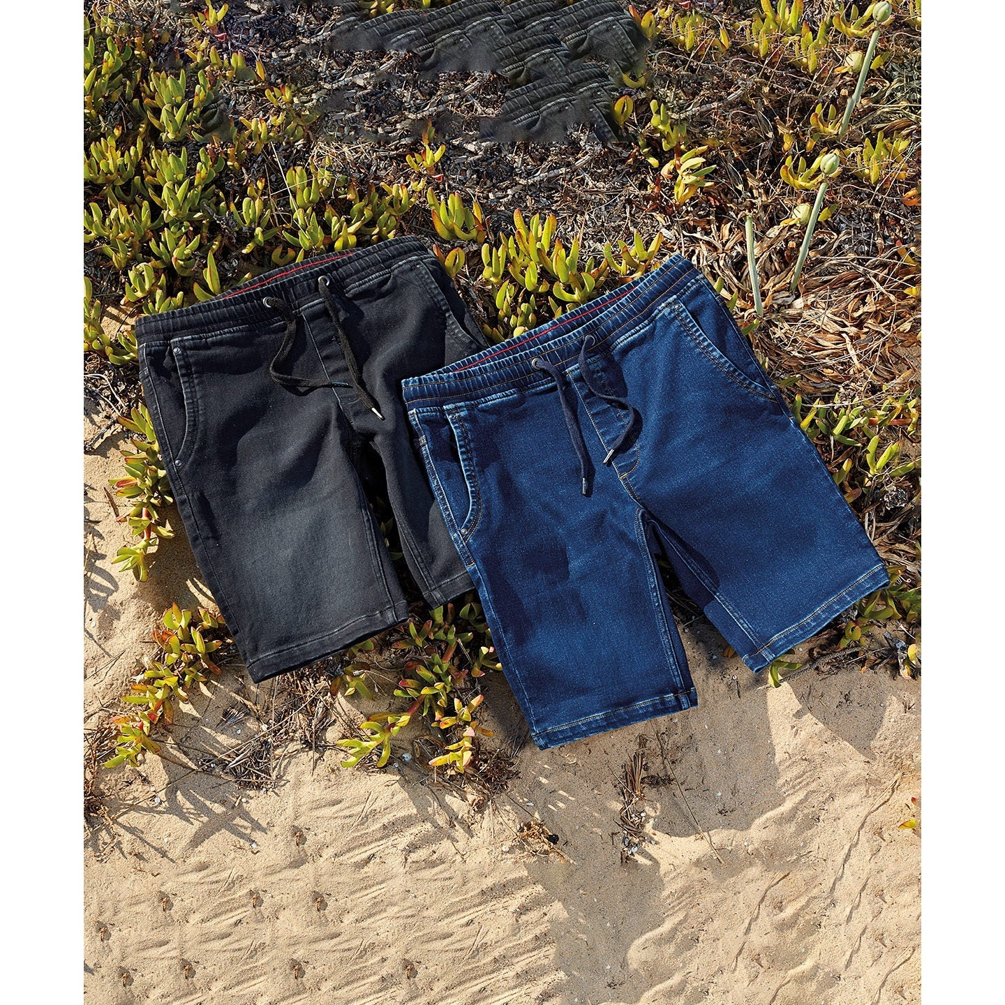 Wombat Men's Denim Drawstring Shorts Comfortable Stretch Worn Effect Sizes S-2XL