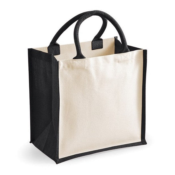 Westford Mill Midi Jute Tote Bag with Cotton Handles and Print-Friendly Panels