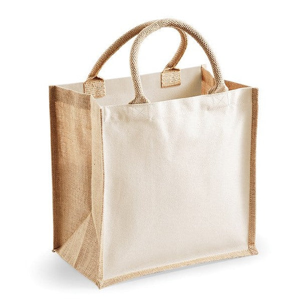 Westford Mill Midi Jute Tote Bag with Cotton Handles and Print-Friendly Panels