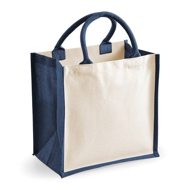 Westford Mill Midi Jute Tote Bag with Cotton Handles and Print-Friendly Panels