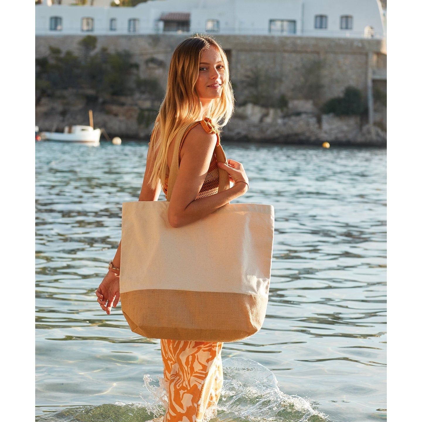 Westford Mill Jute Base Canvas Tote XL Heavyweight Cotton Large Capacity Bag