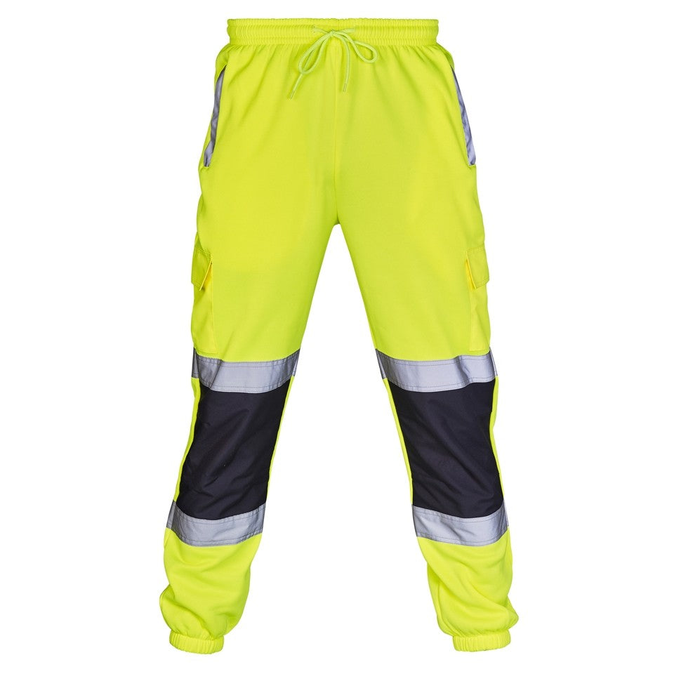 Supertouch Hi Vis Yellow Two Tone Jogging Bottoms Slim Fit Reflective Tape