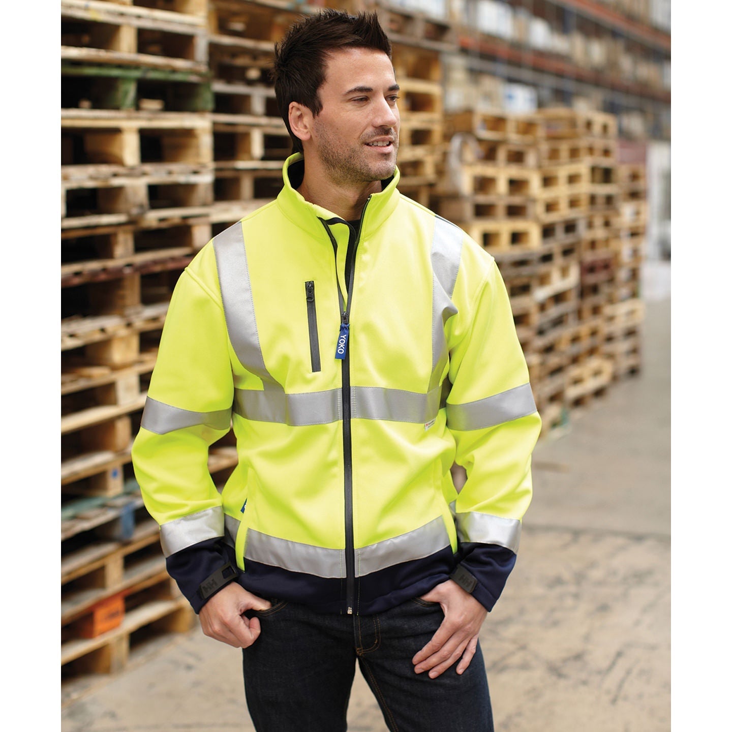Yoko Hi-Vis Softshell Jacket Waterproof Breathable Workwear EN ISO20471 Class 3