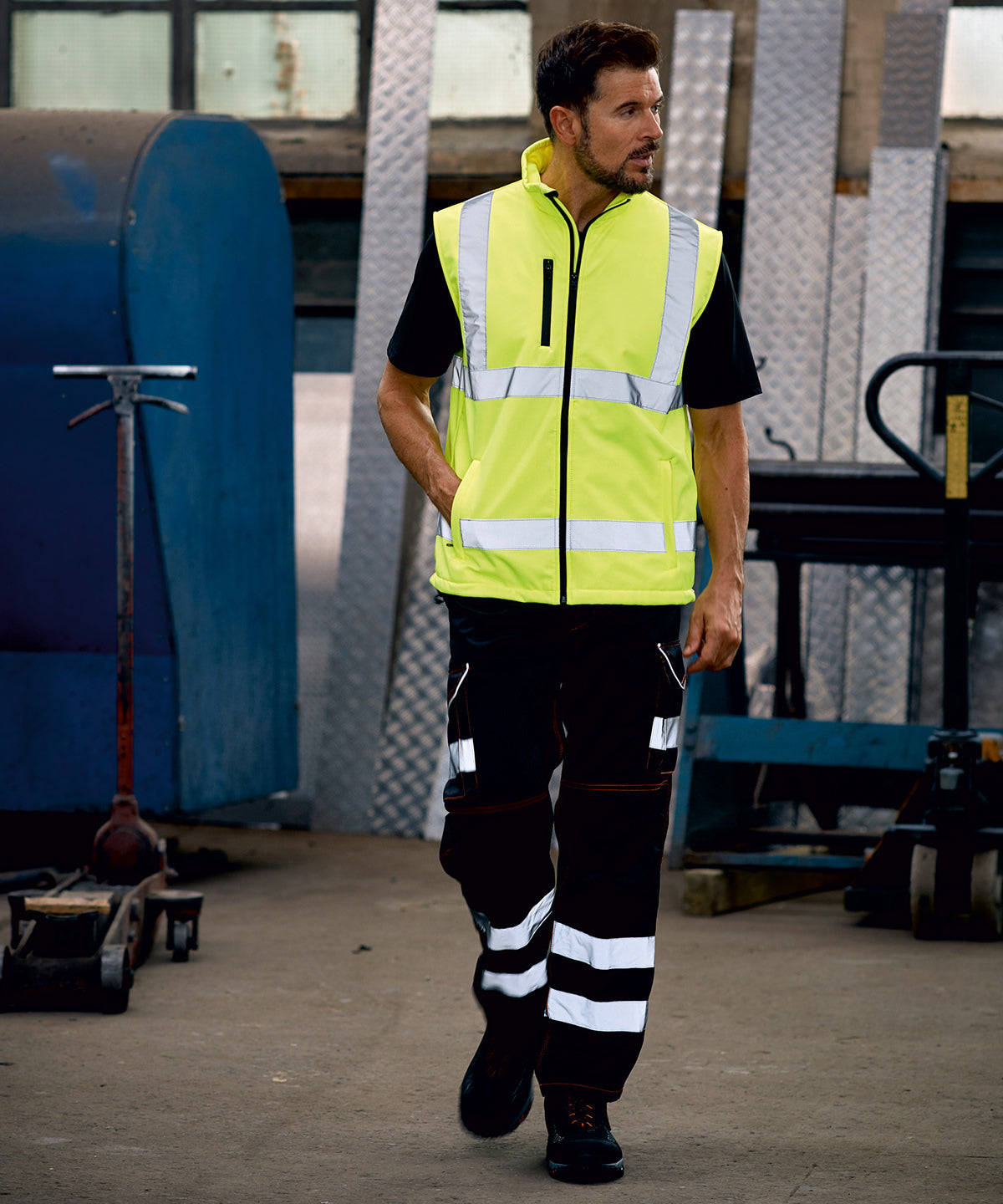 Yoko Hi-Vis Softshell Gilet Waterproof Fleece Lined Workwear Cycling Dog Walking