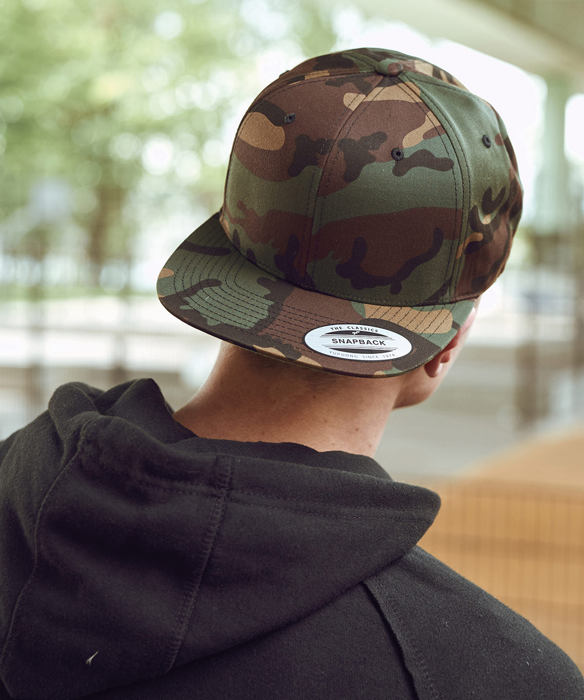 Flexfit Yupoong Camo Classic Snapback Hat Woodland Print Green Undervisor